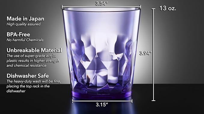 SCANDINOVIA - 13oz Unbreakable Premium Drinking Glasses Set of 6 - Made in Japan - Super Grade Acrylic Plastic - Perfect for Gifts - Dishwasher Safe - Cups Reusable Drinkware Tumblers Kids