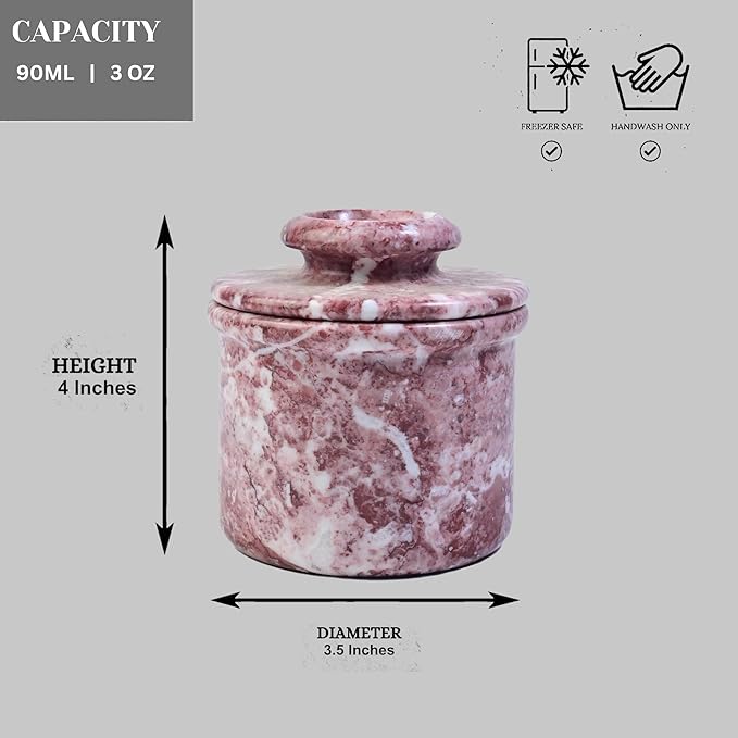 Green Onyx Butter Keeper, Round Marble Butter Dish, 4 inches, 3.5 inch Diameter (Strawberry Pink, 4 Inch)