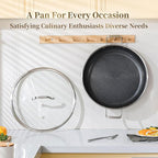 DELARLO Paella Pan 14 Inch Tri-Ply Stainless Steel Paella Pan with Lid Nonstick Frying Pan, Hybird Induction Large Skillets,Great for Paella Parties Indoors Outdoors,Heavy Duty Style