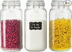 78oz Glass Food Storage Jars with Airtight Clamp Lids, 3 PCS Food Storage Canister for Kitchen & Pantry Organization, Square Mason Jar Containers for Storing Sugar, Flour, Cereal,Coffee,Cookies