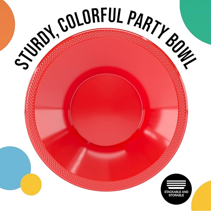Party Solids 12 Oz Red Plastic Bowls Disposable Bowls for Hot Food Soup 50 Pcs - For Soup, Salad, Cereal, Desserts & Party Supplies