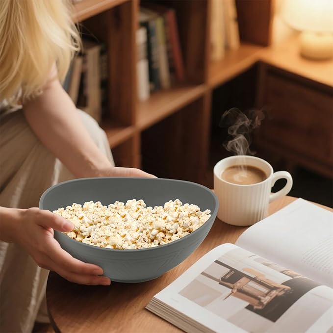 Homienly Wheat Straw Bowls, Large Salad Bowls Set of 6-60 OZ Serving Bowl for Kitchen, Camping, Party - Unbreakablke Microwave and Dishwasher Safe Big Cereal Bowl, Large Soup Bowl - Grey