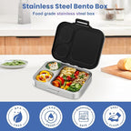 Stainless Steel Bento Lunch Box for Kids | 3-Compartment Lunch Box Container Kids | 100% Leakproof, Dishwasher-Safe, Eco-Friendly, Perfect Portion Control for Kids&Adult Healthy Meals (Black)