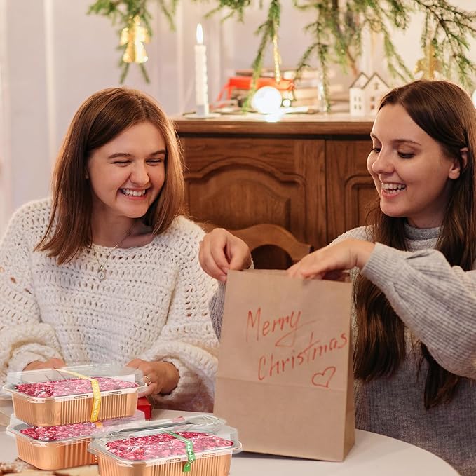 LNYZQUS 7” x 5” Small Aluminum Pans with Lids 25 Pack, 1.5lb Heavy Duty Foil Baking Tins To Go Containers,Individual Leftover Containers Baked Food Holders Boxes for Oven Grill-Champagne