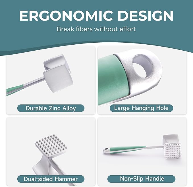 KITEXPERT Meat Tenderizer Hammer with Comfortable-Grip Handle, Dual-side Mallet for Kitchen, Heavy Duty Pounder For Tenderizing Steak, Beef and Fish, Mint Green