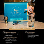 Shaken & Stirred Cocktail Set by Bull in China - Premium Bartender Gift Set w/ 2 Piece Weighted Shaker, Hammered Jigger, Hawthorne Strainer, Fine Mesh Strainer, Mixing Glass & Barspoon (Antique Brass)