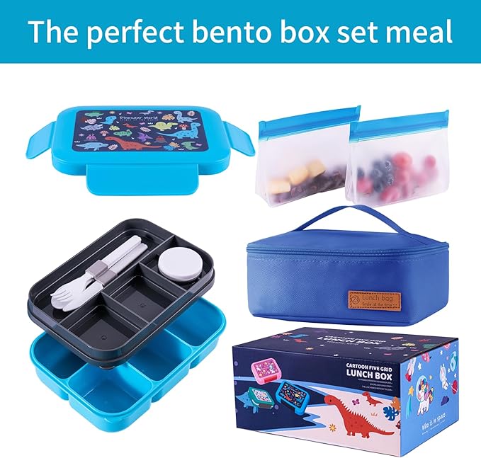 Leak-Proof, 8-Compartment Bento-Style Kids Lunch Box - Ideal Portion Sizes for Ages 6 +, Durale, Drop-Proof, Dishwasher Safe, & Made with BPA-Free Materials(Blue)