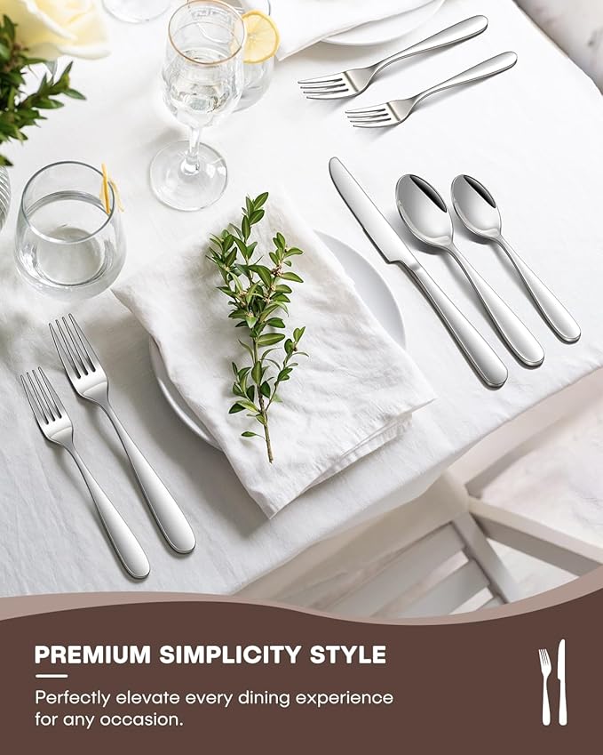 Silverware Set, Ollex 60 Pieces Heavy Duty Stainless Steel Flatware Cutlery Set for 12, Mirror Polished Tableware Eating Utensils Set Include Knife Spoon Fork Set for Kitchen, Dishwasher Safe