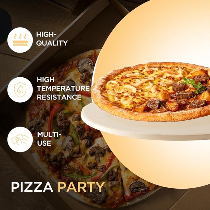 Pizza Stone for Oven and Grill, Heavy Duty Cordierite Baking Pan, Round Baking Stone for Bread, Cookie, 15 Inch