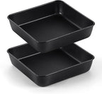 TeamFar 8 Inch Cake Pan, Square Brownie Baking Pan with Stainless Steel Core & Non Stick Coating, for Baking Roasting Storing Food, Healthy, Oven Safe & Anti-melt, Easy to Release & Clean – Set of 2