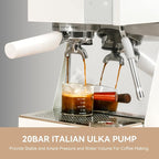 Gevi Espresso Machine with OPV, 20Bar Espresso Maker with Milk Frother Steam Wand, Dual Display, 58mm Portafilter, Stainless Steel Espresso Machines for Espresso/Latte/Cappuccino, White