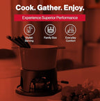 Swissmar Sierra Cast Iron Fondue Set, 1.6 Quart / 1.6 Liter – Perfect for Meat, Cheese, & Chocolate Fondues – Ideal for Family Bonding & Hosting Gifts - 12-Pieces, Gradient Orange