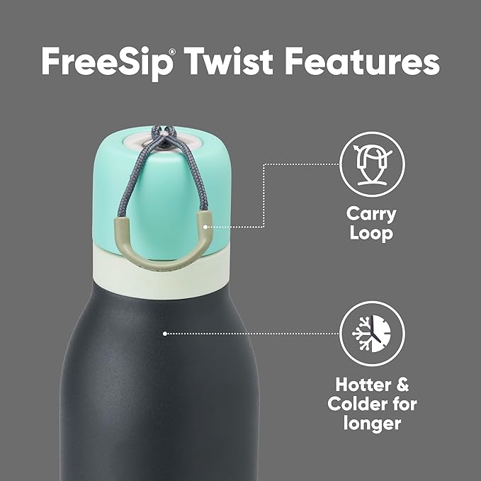 Owala FreeSip Twist Insulated Stainless Steel Water Bottle with Straw for Sports and Travel, BPA-Free, 18-oz, Blue/Grey (Foggy Tide)