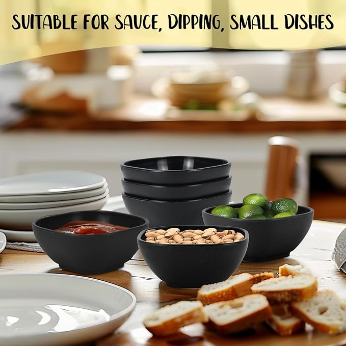 5 oz Soy Sauce Dishes, 6 Pack Wheat Straw Small Dipping Bowls, Sauce Dish, Small Dip Bowls for Side Dishes, Condiment, Appetizer, Snack (Black)