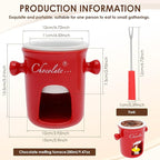 Chocolate Fondue Mug with Fork, 280ml Ceramic Chocolate Fondue Cup Set, Chocolate Melting Mug, Great for Cheese, Butter - Date Nights, Birthdays, Anniversary, Weddings (Red)