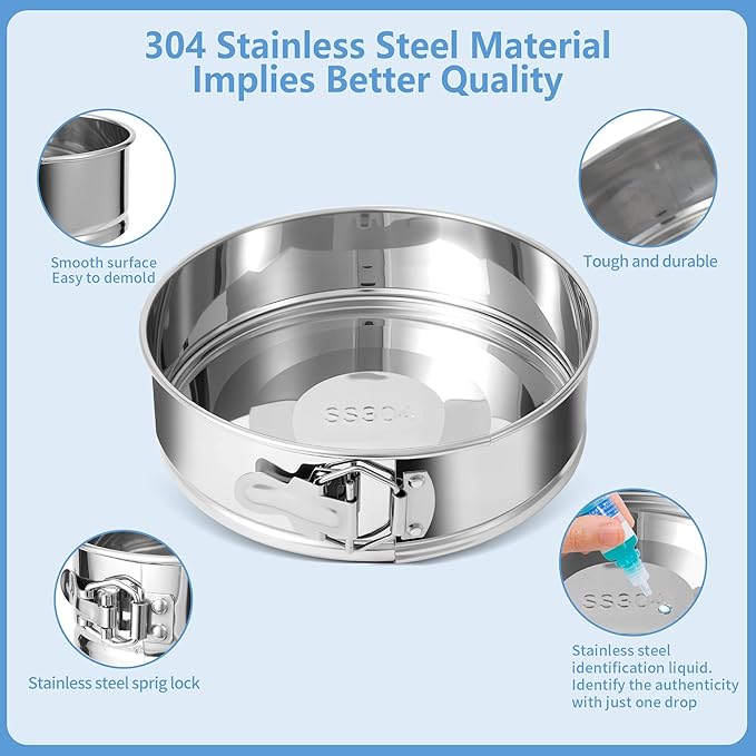 4, 7, 9 Inches Springform Pan Set - 304 Stainless Steel Nonstick Springform Cake Pan Set with Removable Bottom, 10 Inch Leakproof Silicone Cheesecake Pan Protector with 60 Pcs Parchment Paper