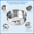 4, 7, 9 Inches Springform Pan Set - 304 Stainless Steel Nonstick Springform Cake Pan Set with Removable Bottom, 10 Inch Leakproof Silicone Cheesecake Pan Protector with 60 Pcs Parchment Paper