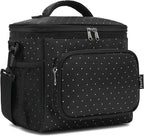 FlowFly Insulated Reusable Lunch Bag Adult Large Lunch Box for Women and Men with Adjustable Shoulder Strap,Front Zipper Pocket and Dual Large Mesh Side Pockets,Dot