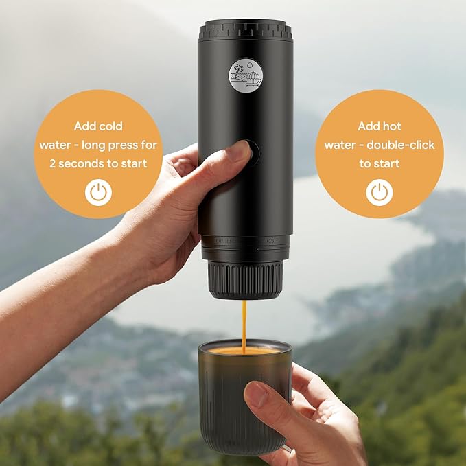 Portable 2-in-1 Coffee Maker, Portable 19 Bar Espresso Machine with Automatic Heating, Compatible with NS and Ground Coffee for Camping, Hiking Travel and Home (Black)