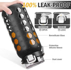 MUKOKO 64oz Glass Water Bottles with Straw and Lid,Half Gallon Water Bottle with Time Marker,Large Glass Water Jug with Silicone Sleeve and Stainless Steel Handle-Black