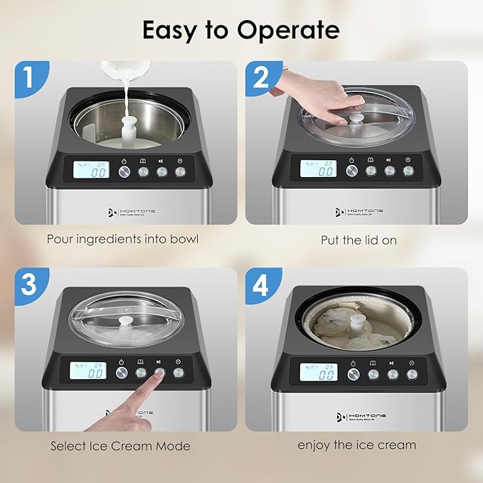 Homtone 2.64QT Ice Cream Maker with Compressor, Largest Capacity Automatic Ice Cream Maker Machine - No Pre Freezing, Gelato Maker with 3 Modes, LCD Digital Display, All Stainless Steel, 2H Keep Cool