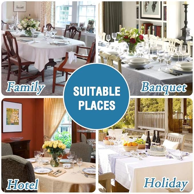 H.VERSAILTEX Linen Textured Table Cloths Round 70 Inch Premium Solid Tablecloth Spill-Proof Waterproof Table Cover for Dining Buffet Feature Extra Soft and Thick Fabric Wrinkle Free, Christmas Red