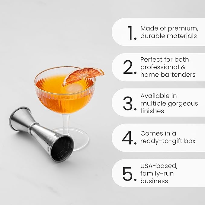 A Bar Above Premium Japanese Jigger, With 8 Measurements Inside, Professional and Heavy Duty, 304 Stainless Steel Cocktail Double Jigger for Bartending, 2 Pack, Stainless Steel