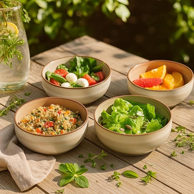 Ceramic Cereal Bowls Set of 4, 21 oz Stoneware Bowls for Soup, Salad, Dessert or Ice Cream - Stackable, Dishwasher & Microwave Safe, Small Rustic Bowls for Kitchen -Terracotta/Reactive Glaze