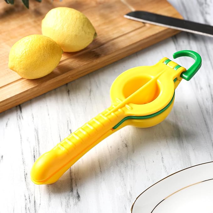Yellow/Green Lemon Squeezer, Premium Hard Plastic Material Hand Juicer Lemon Squeezer, Kitchen 2-in-1 Lemon Squeezer - Durable and Easy to Clean - Kitchen Essentials, Citrus Juicer (1, Yellow, Large)