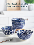 DOWAN 33 OZ Large Bowls Set of 6 - Ceramic Deep Bowl for Ramen, Pasta, Salad - Vintage Blue Porcelain Bowls for Kitchen Decor & Housewarming Gift - Dishwasher & Microwave Safe