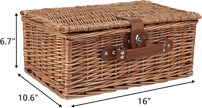 Picnic Basket for 2, Willow Hamper Set with Insulated Compartment, Handmade Large Wicker Picnic Basket Set with Utensils Cutlery - Perfect for Picnic, Camping, or Any Other Outdoor