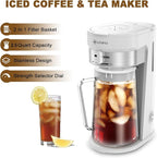 LITIFO Iced Tea Maker and Iced Coffee Maker Brewing System with 2.5-quart Pitcher, sliding strength selector for Taste Customization, Stainless Steel (White)