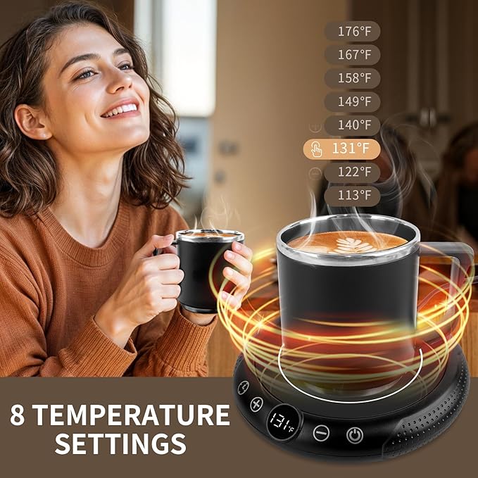Coffee Mug Warmer, White Elephant Gifts for Adults, Electric Cup Warmer for Desk, Candle Warmer Plate 8-Temp Setting & 1-12H Timer, Stocking Stuffer for Women Men