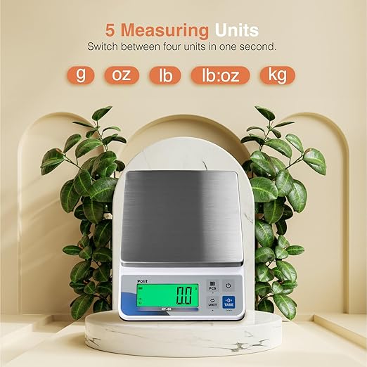 Polit Digital Kitchen Scale KT-66 30lb/13kg｜0.05oz/1g Precision Food Scale with LCD Display｜Battery or Plug-in｜Stainless Steel Top｜Grams, Ounces, Pounds｜5 Units for Baking, Farming & Shipping Scale