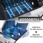 3-Burner Propane Gas BBQ Grill with Side Burner, 40,500 BTU Stainless Steel Gas Grill with Rain Cover for Outdoor, Camping, Barbecue Grilling Backyard Cooking (3+1 burners)