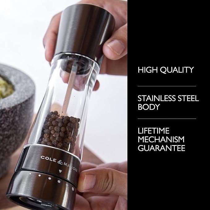 Cole & Mason Derwent Salt and Pepper Grinder Set - Refillable Salt & Pepper Grinder Set with Gourmet Precision Mechanisms - Kitchen Accessories for Cooking - Gift Set, Iron Grey