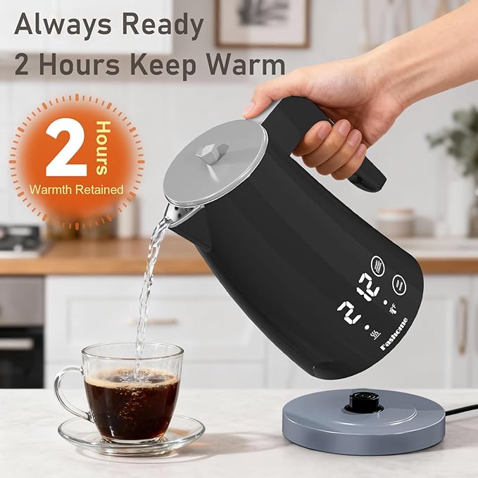 Electric Kettle with 5-Temperature Control,1.25L Cordless,Penguin Shape Design,1200W with Keep Warm and Auto Shut-Off,Perfect for Tea,Coffee & Kitchen(Dark Gray)