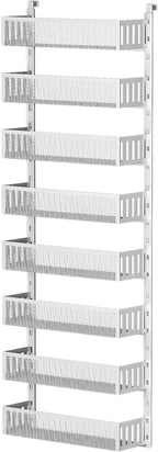 8-Tier Over The Door Pantry Organizer with Mesh Baskets, Adjustable & Stable Hanging Spice Rack for Kitchen, Bathroom, Bedroom, and Baby Essentials Storage (16" W 8-Tiers, White)