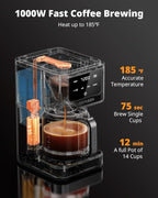 AIRMSEN 14-Cup Programmable Drip Coffee Maker – 1000W Fast Brewing Coffee Machine with Timer, Delay Start & 2H Keep-Warm, 73oz Tank, Touchscreen & Glass Carafe – Perfect for Home & Office Use