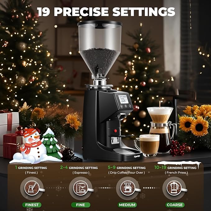 Commercial Coffee Grinder Electric Flat Burr Coffee Bean Grinder with 19 Settings Touch Screen Espresso Machine with Large 35oz Hopper, Black