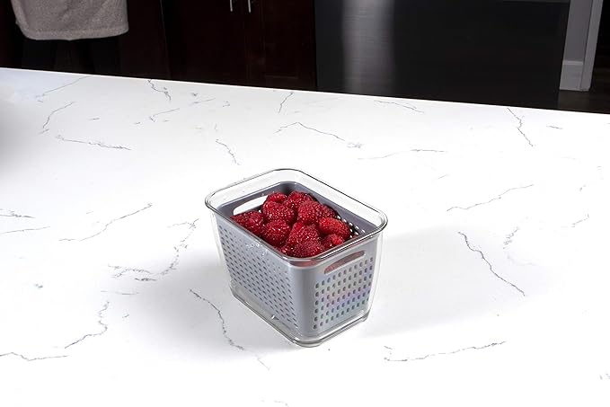 Kitchen Spaces Small Colander Stackable Food Storage Bin, Grey
