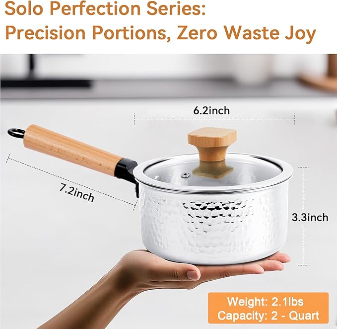3-Ply Stainless Steel Pot, 2 Quart Sauce Pan, Multipurpose Small Cooking Pot with Glass Lid, Fast Heating Yukihira Pot, All Cooktop Compatible for Milk, Soups, Pasta and Everyday Cooking