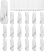 18 Medium Hooks+24 Removable Strips, White Utility Hooks, Heavy Duty with Adhesive Strips, Damage-Free Organize Hooks, No Tools Wall Hook for Hanging, Value Pack