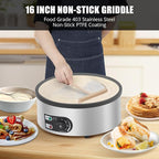 16" Commercial Electric Crepe Maker - 1500W Pancake Maker Griddle Nonstick Plate & Stainless Steel Round Base - Adjustable Temp Control 110V Electric Crepe Machine for Blintzes Eggs Bacon