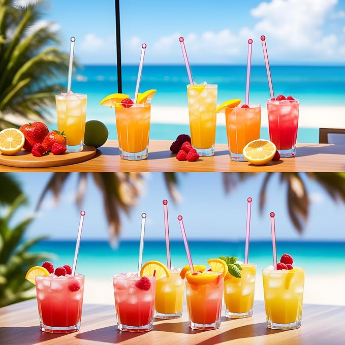 Mudder 100 Pieces Disposable Plastic Round Top Crystal Swizzle Sticks (Gradient Pink)