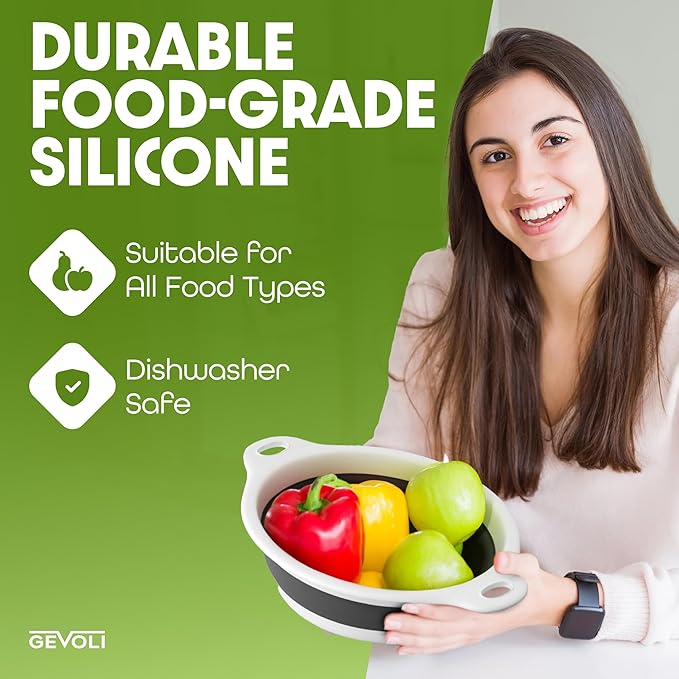 Collapsible Colanders (3 Pack Set) Food Strainers with Over-Sink Water Draining Base for Pasta Fruits and Vegetables, White (3 Sizes, 3QT, 4QT and 5 Quart)