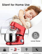 9.5 QT Double Handle KUCCU Stand Mixer, 6 Speed with Pulse Electric Kitchen Mixer, 660W Tilt-Head Food Mixer with Dishwasher-Safe Dough Hook, Flat Beater, Whisk, Splash Guard for home baking (Red)