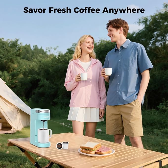 CHULUX Slim Single Serve Coffee Maker, Lightweight K-pod Coffee Machine for Travel & Home, Cyan