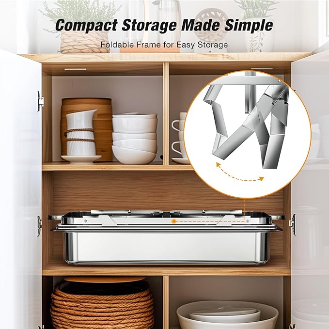 Chafing Dishes for Buffet with Glass Lid (9QT, 2Pack) - Food-Grade Stainless Steel, Rolled Rim Design, Foldable Frame, Lid Holder, Buffet Servers and Warmers Parties, Catering, Weddings