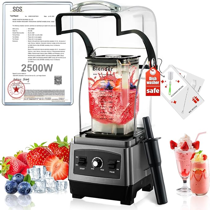 2025 Upgrade Commercial Blender | SGS German Super Motor 2500W| Dishwasher Safe | 6-Piece Japanese Blades, 3-Second Quick Ice Crushing | Quiet Blender for Juices and Smoothies
